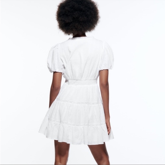Zara White Lace Trim Mini Dress - Picture 7 of 8